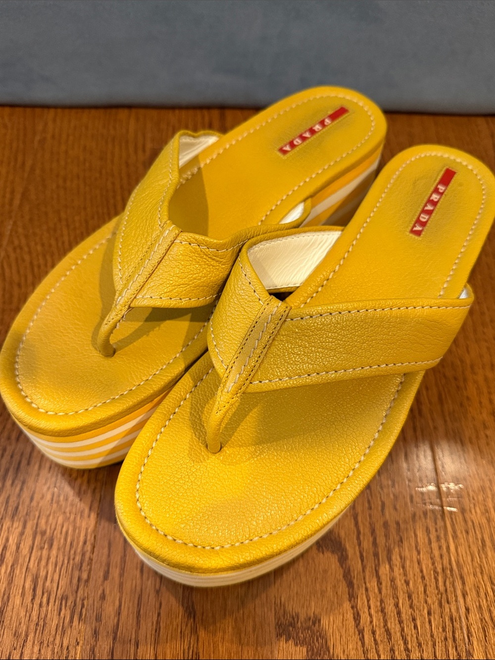 Prada Yellow Leather Platform Thong Sandals